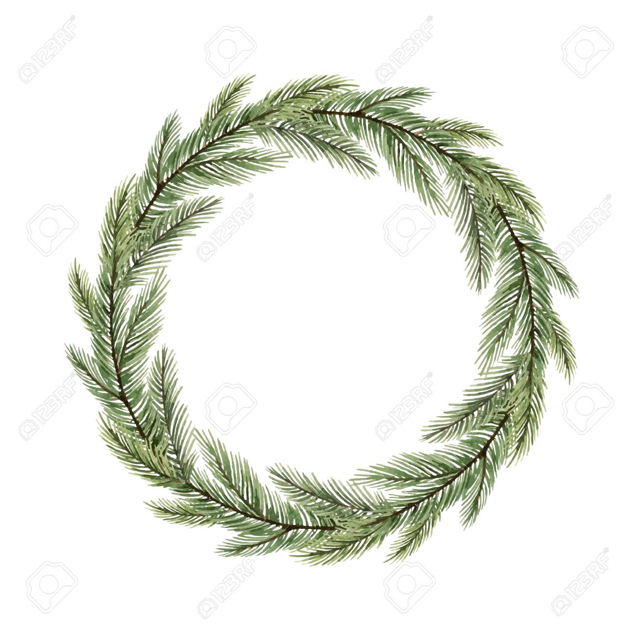 Watercolor vector Christmas wreath with fir branches and place for text. Illustration for greeting cards and invitations isolated on white background. - 126448509 Watercolor vector Christmas wreath with fir branches and place for text. Illustration for greeting cards and invitations isolated on white background. - 126448509