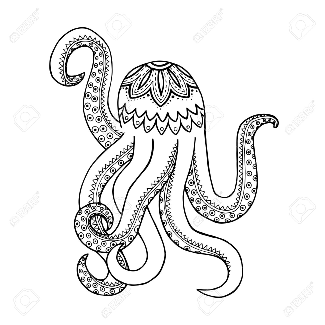 Vecteur Octopus Enchevetrement Zen Et Doodle Livre De Coloriage Noir Et Blanc Poulpe Tatouage Clip Art Libres De Droits Vecteurs Et Illustration Image 67962112