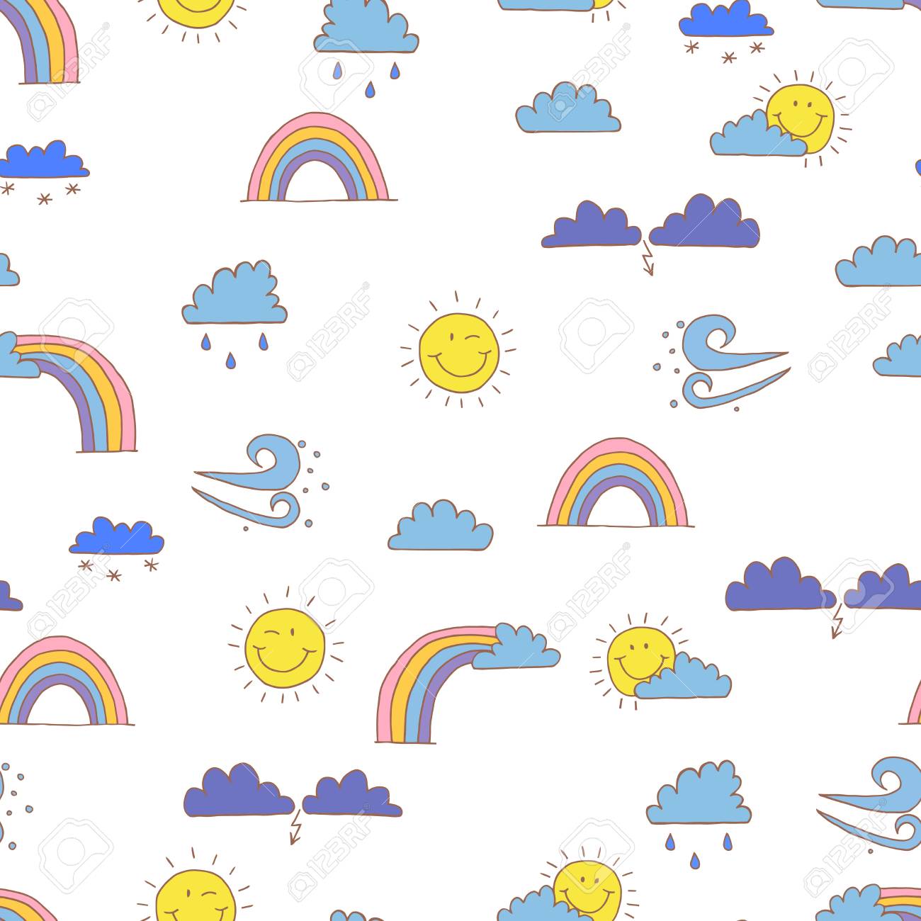Fond Transparent Avec Symboles Meteo De Dessin Anime Fond D Ecran De Vecteur Pour Bebe Clip Art Libres De Droits Vecteurs Et Illustration Image