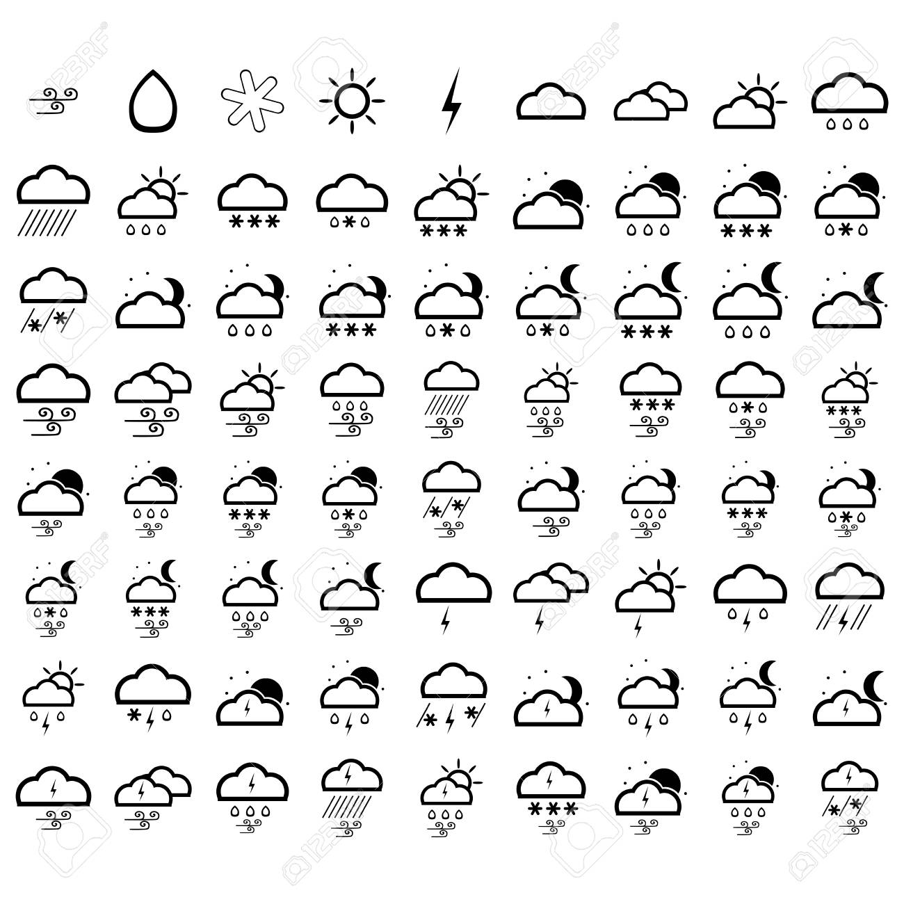 Vector Weather Icons Set Black And White Outline Meteorology Sign Royalty Free Cliparts Vectors And Stock Illustration Image 84881635