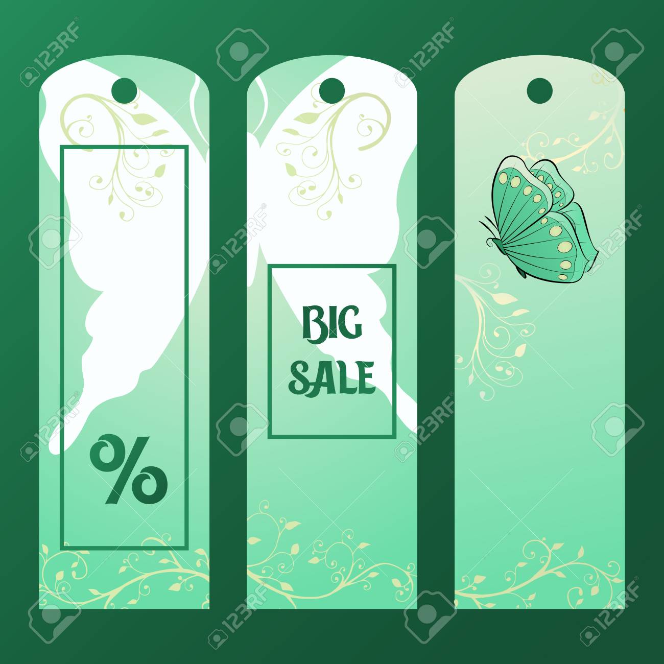 green paper tag for big sales with butterfly tag discount vector
