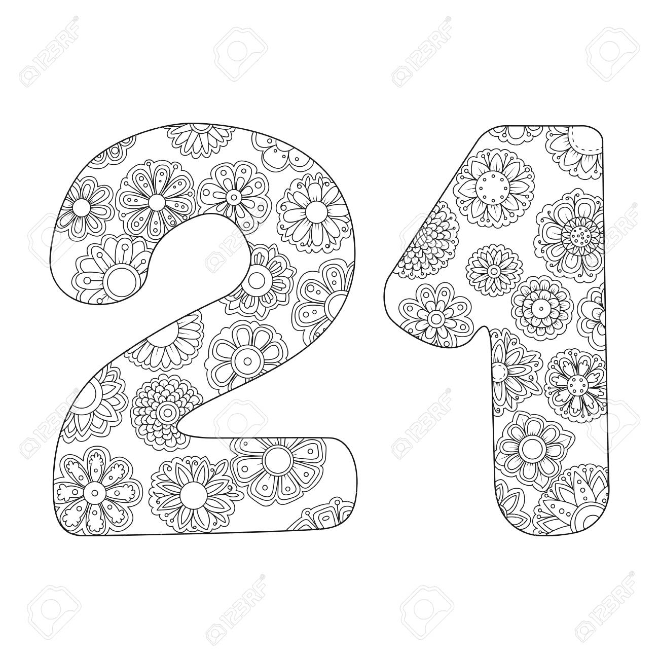 大人のための禅塗り絵21番 図21もつれパターン 花ベクトルイラスト 誕生日 のイラスト素材 ベクタ Image