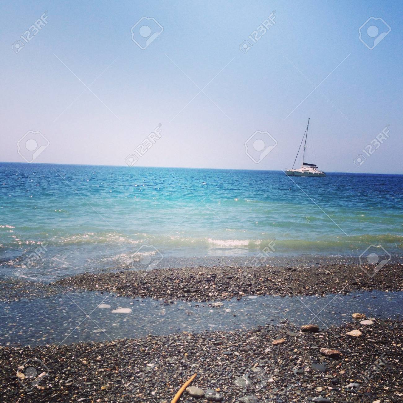 Therma Beach In Kos With Passing Boat