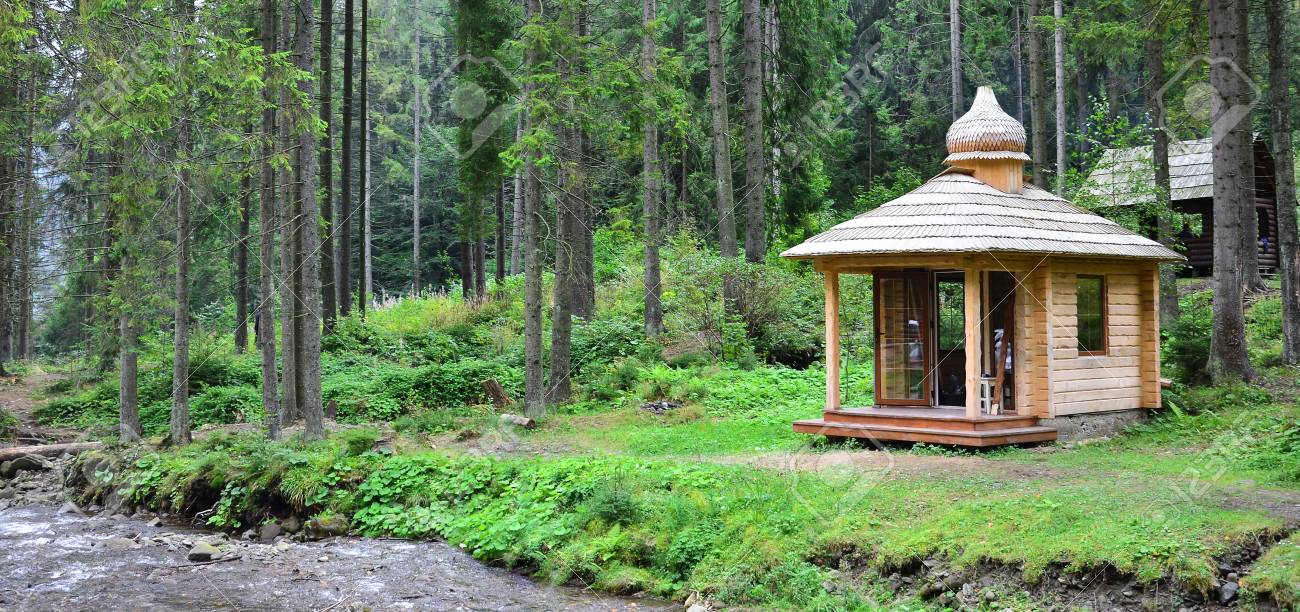 Small Natural House Which Is Built Of Wood The Building Is Located In The Forest Stock Photo Picture And Royalty Free Image Image 91186341