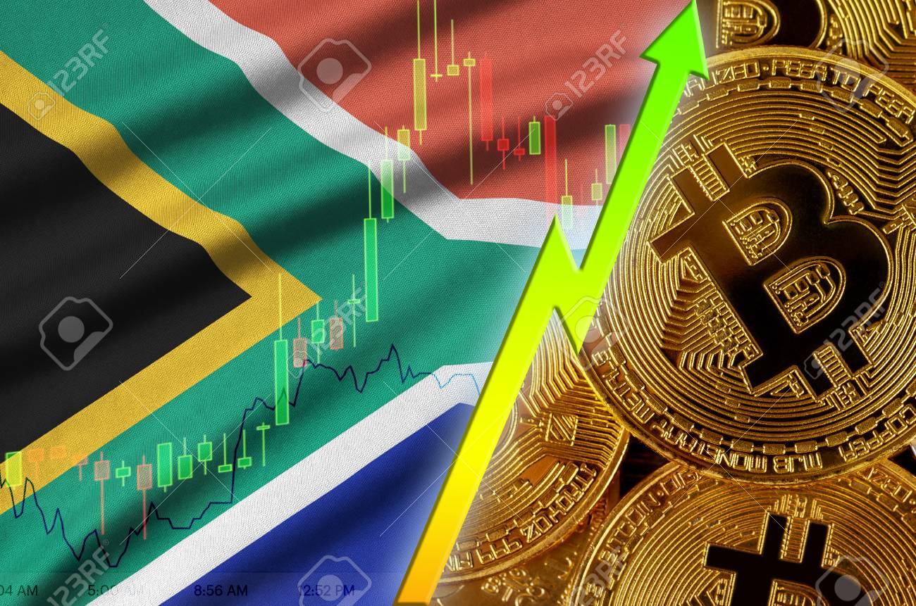 남아프리카 공화국 국기와 암호화폐는 암호화폐 채굴에서 비트코인 가격을 높이거나 전환율을 높이는 많은 황금 비트코인 개념을 통해 성장  추세를 보이고 있습니다. 로열티 무료 사진, 그림, 이미지 그리고 스톡포토그래피. Image 119208598
