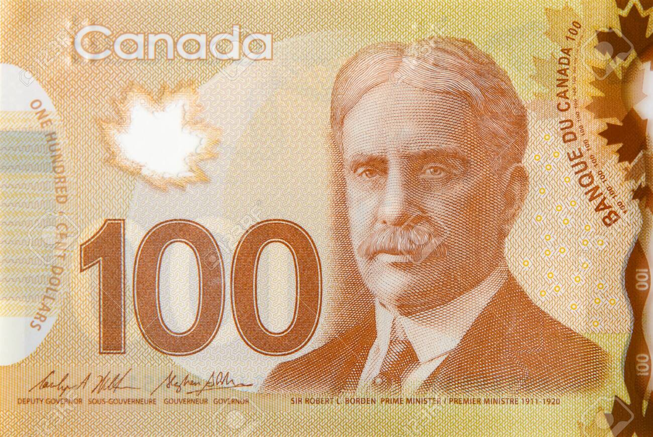 캐나다에서 로버트 보든 초상화 100 달러 2011 폴리머 지폐 조각을 닫습니다 로열티 무료 사진, 그림, 이미지 그리고  스톡포토그래피. Image 138600395