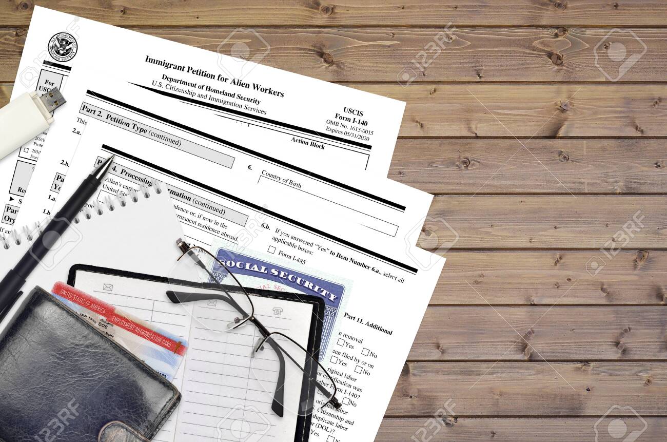 Uscis Form I 140 Immigrant Petition For Alien Workers Lies On Stock Photo Picture And Royalty Free Image Image