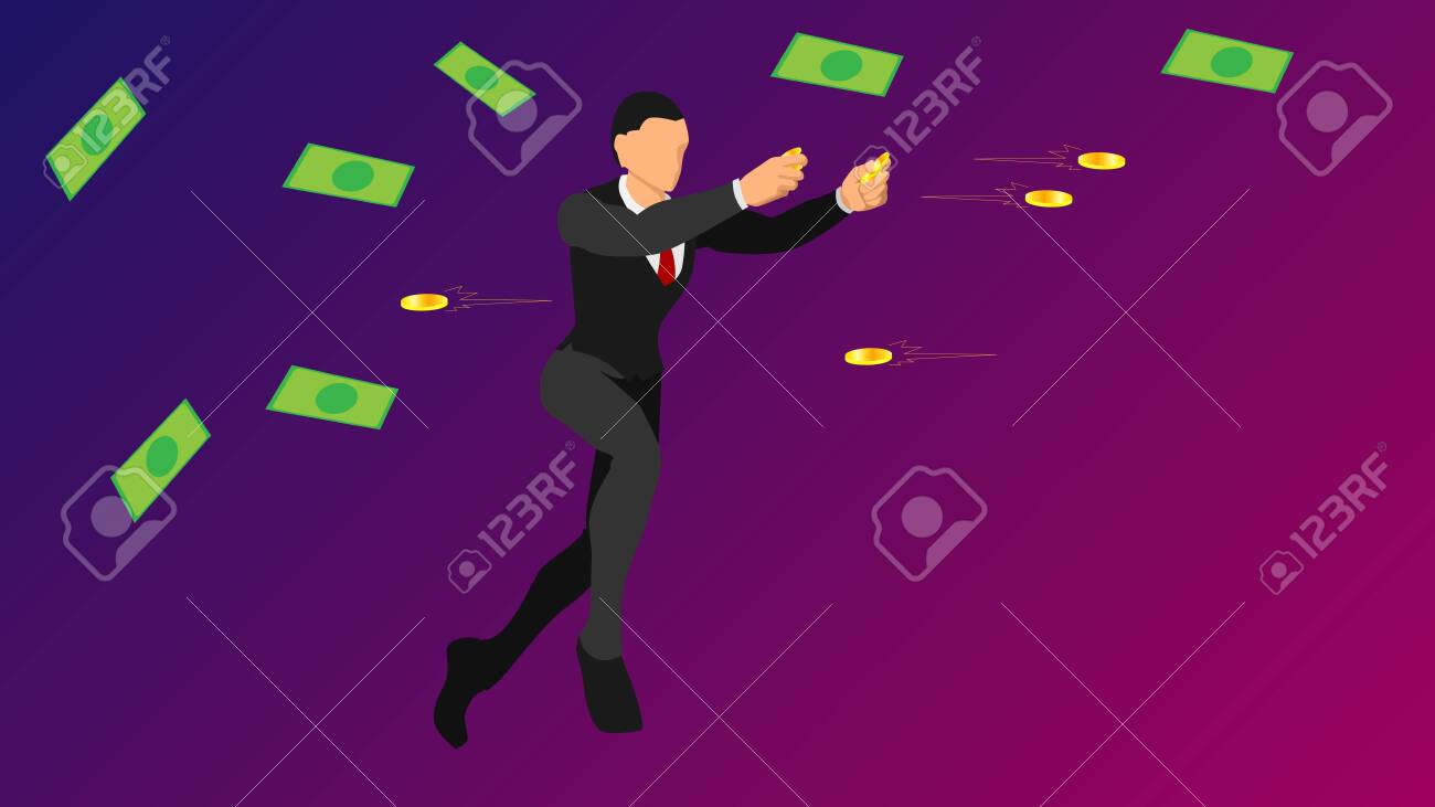 businessmen throw gold coins. flat vector characters with solid colors. - 136053389 businessmen throw gold coins. flat vector characters with solid colors. - 136053389
