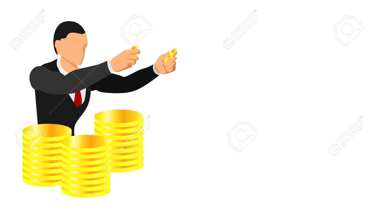 a businessman holding a gold coin. illustration of having gold coins as inventory. Promotional and presentation background templates. - 136053392 a businessman holding a gold coin. illustration of having gold coins as inventory. Promotional and presentation background templates. - 136053392
