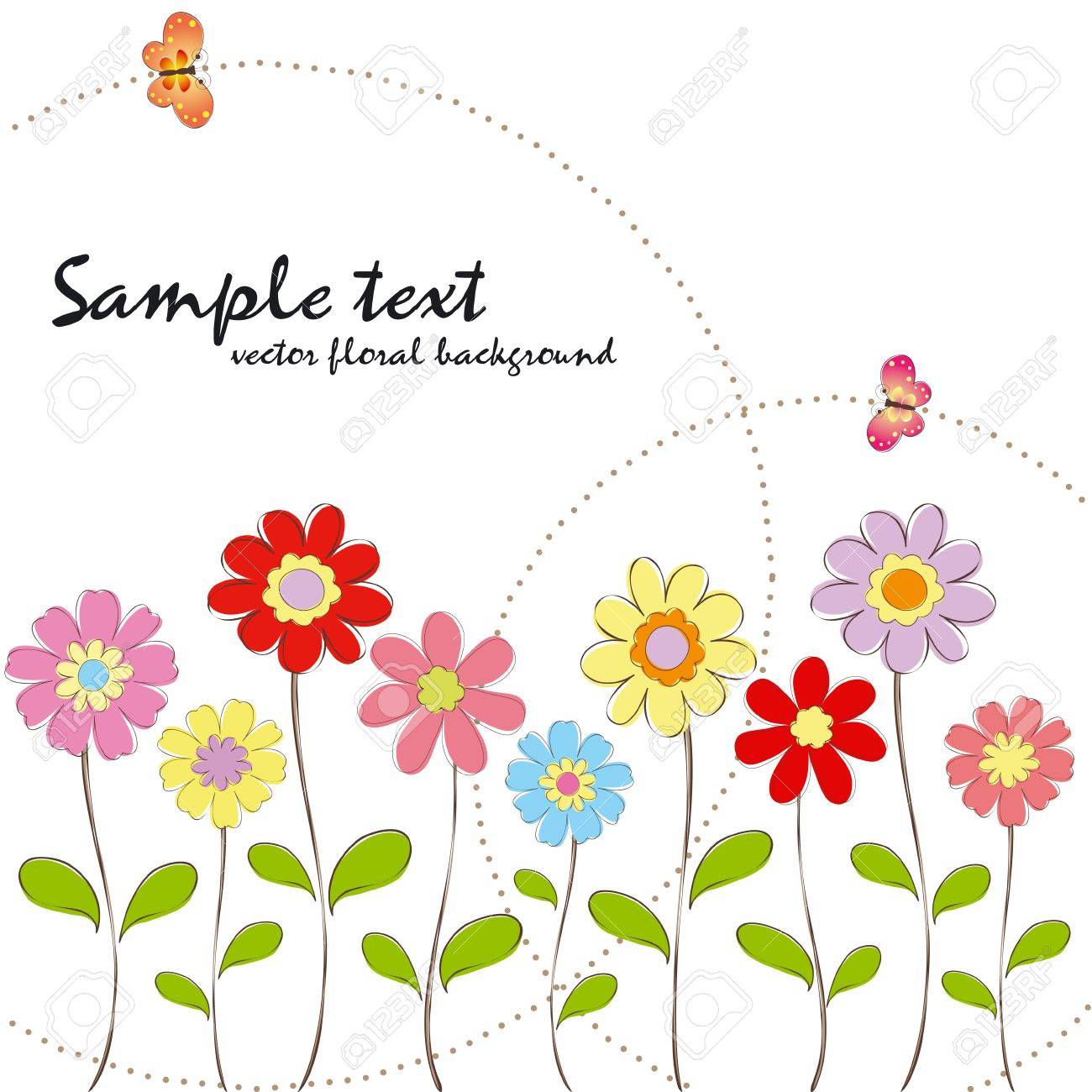 春夏のカラフルな蝶の壁紙の花のイラスト素材 ベクタ Image