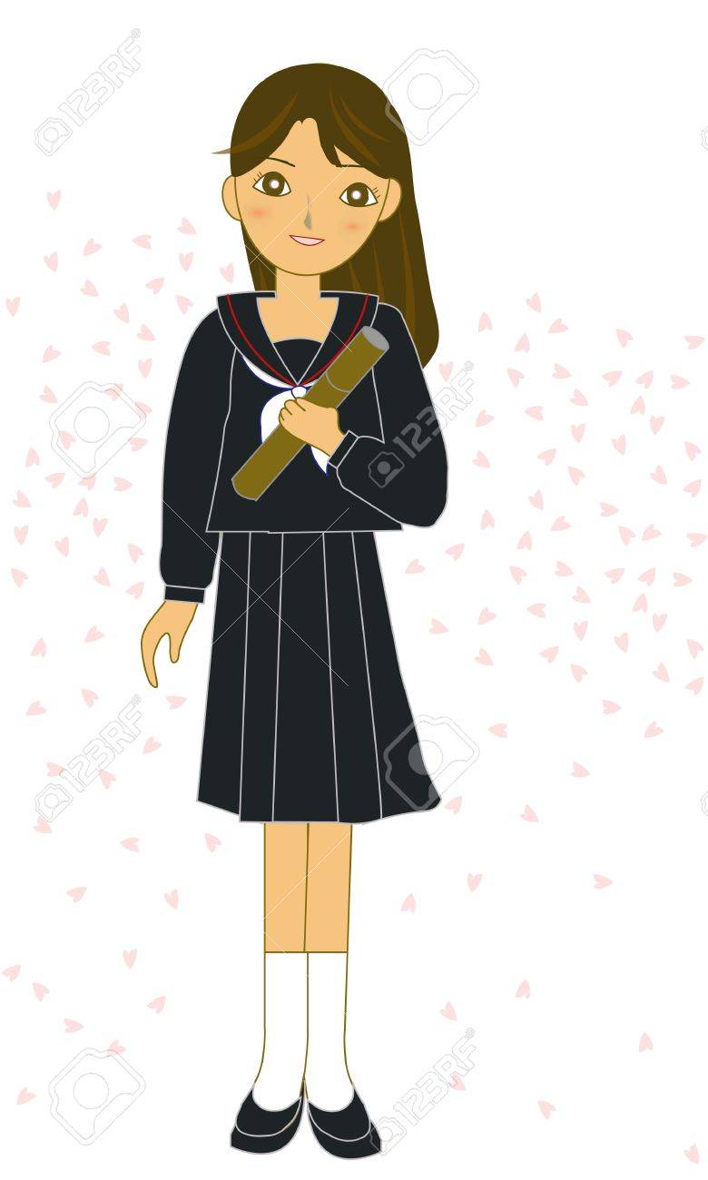 卒業の美しい日本の女子高生のイラスト素材 ベクタ Image