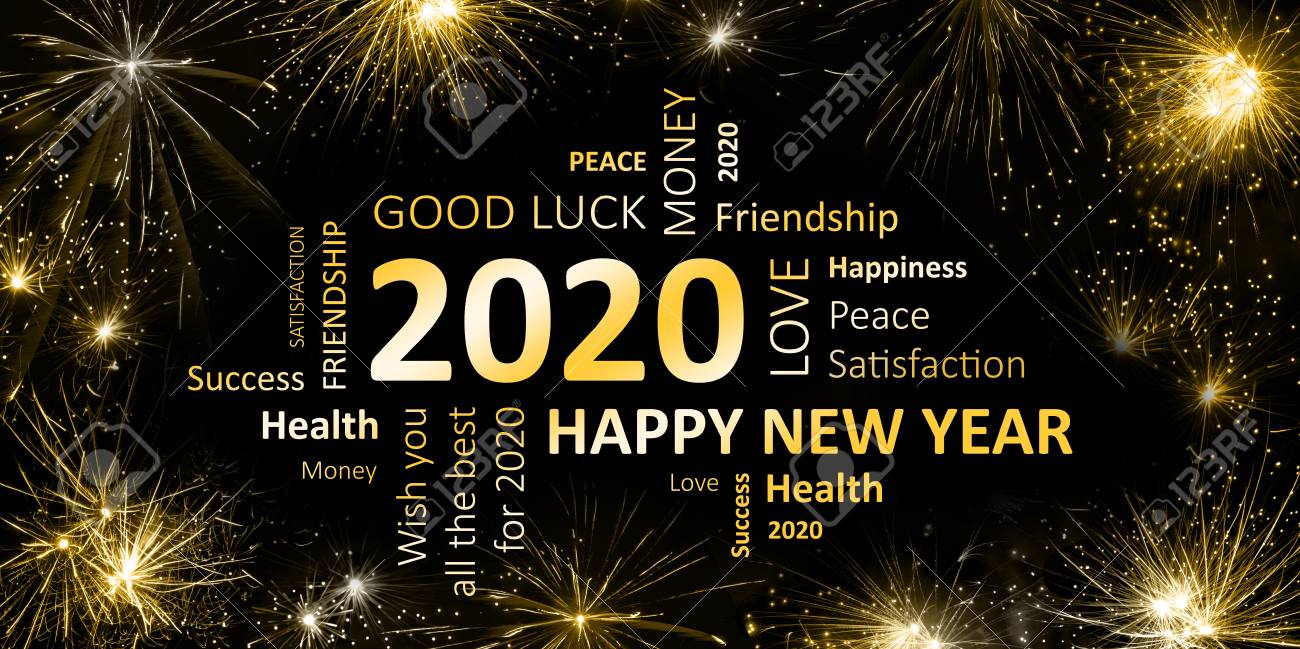 Black Golden New Year Card With Happy New Year 2020 Stock Photo