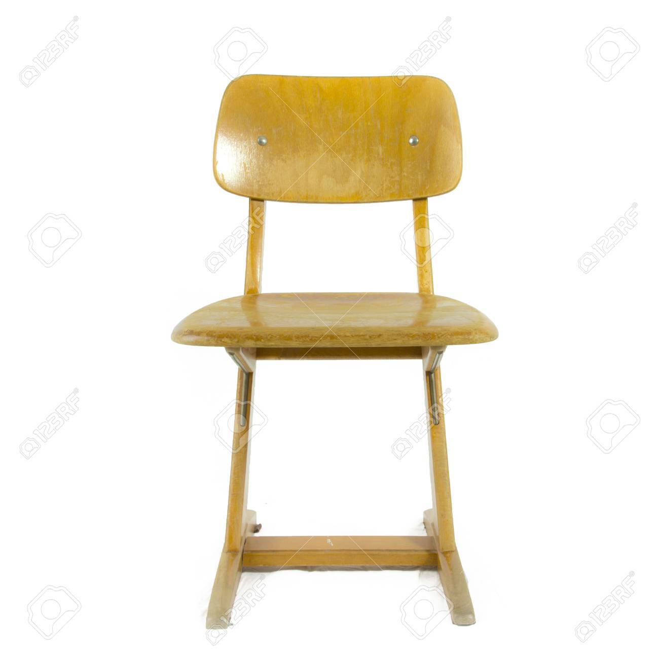 old german used wooden school chair for the young pupils stock photo