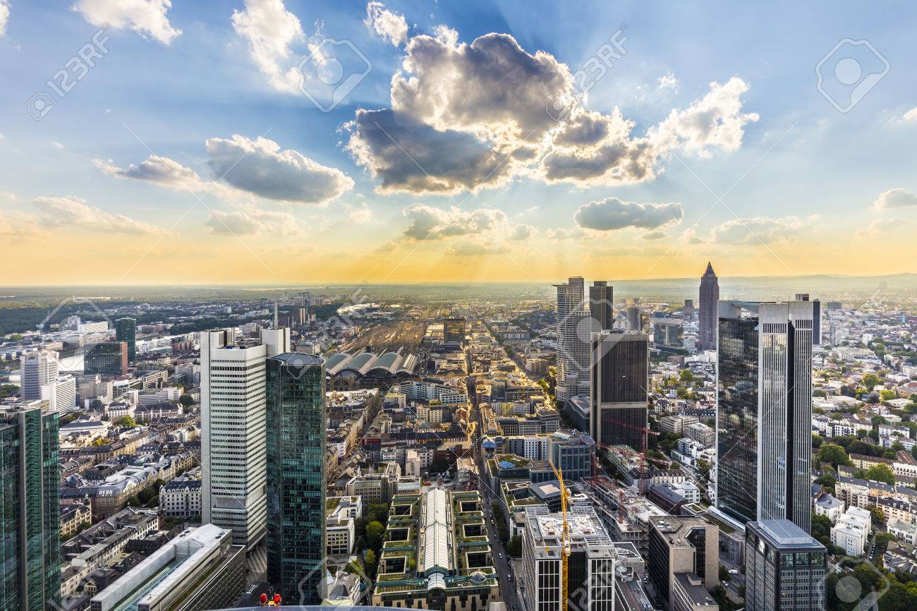 view to skyline of Frankfurt from platform at Maintower - 45042277 view to skyline of Frankfurt from platform at Maintower - 45042277