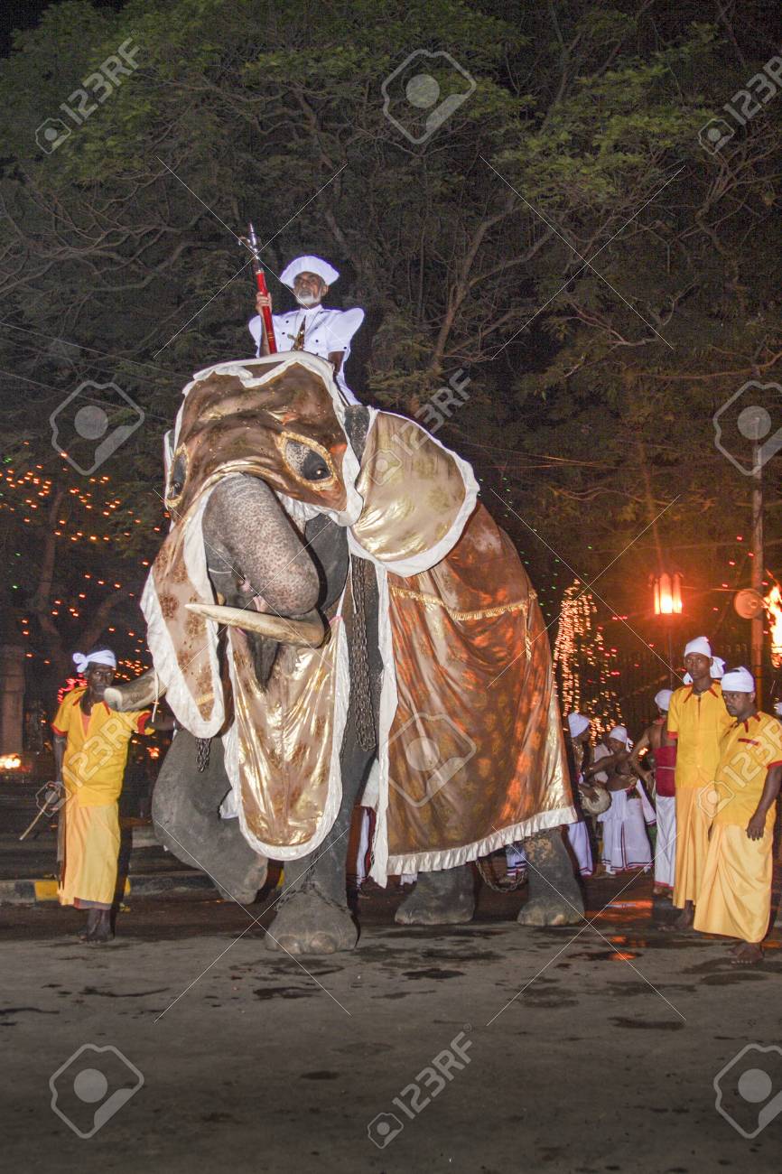 Kandy Sri Lanka Aug 11 05 Decorated Elephants With Mahouts Participate At The Festival Pera Hera In Kandy To Celebrate The Tooth Of Buddha In Kandy Sri Lanka Stock Photo Picture
