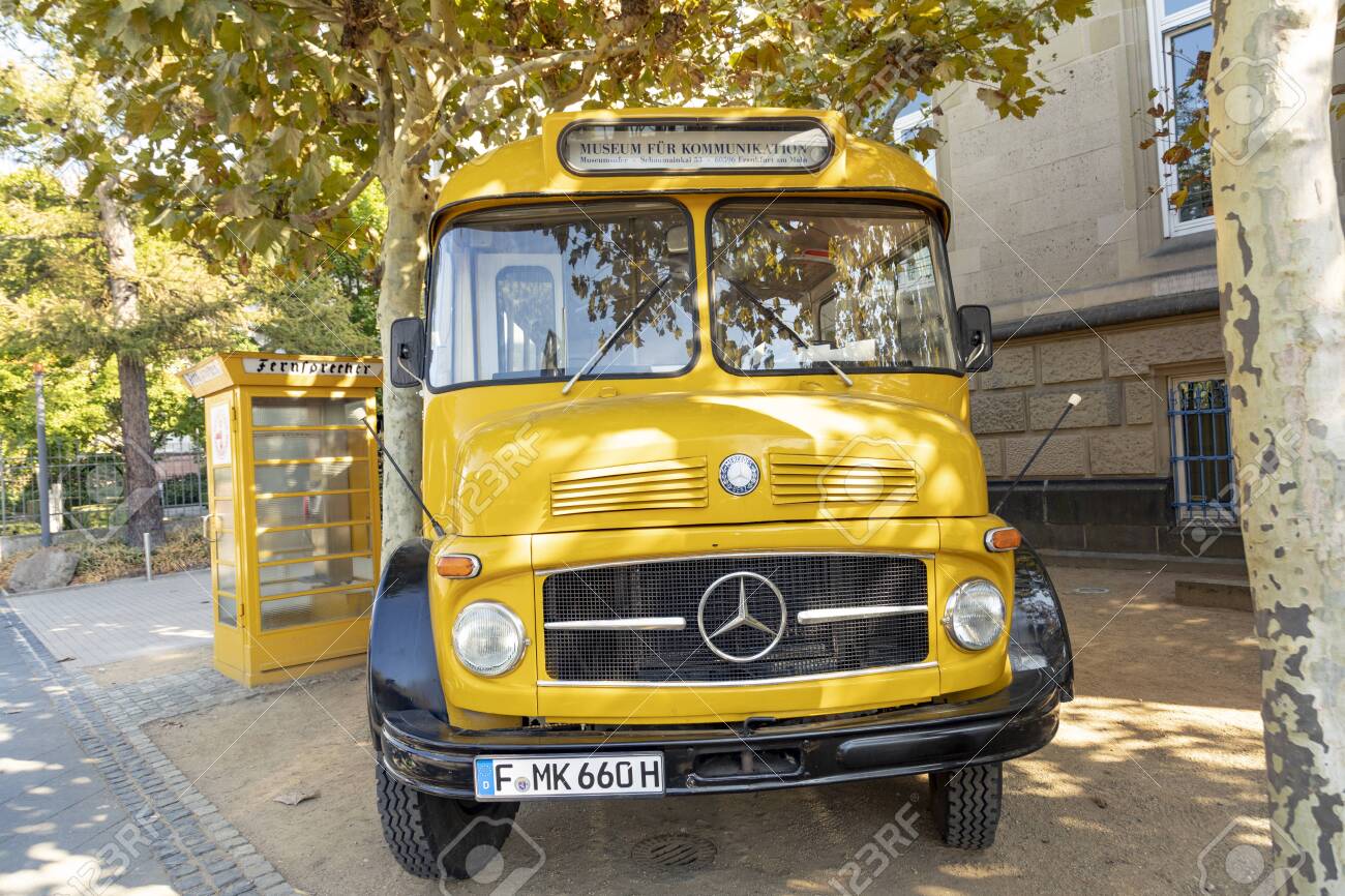 FRANKFURT, GERMANY - SEP 17, 2018: Old Mercedes Postal Bus Who Operated  From 1976 To 2002 In Front Of The Museum Of Communication In Frankfurt.  Stock Photo, Picture and Royalty Free Image. Image 116936083.