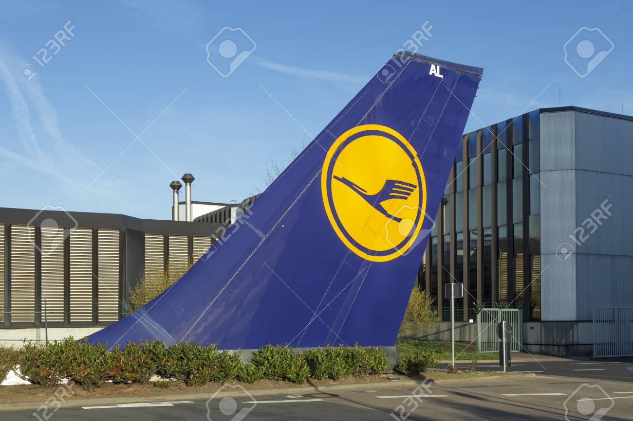 FRANKFURT, GERMANY - MAR 20, 2014: vertical tail sign installed at Tor 21 at Lufthansa headquarter in Frankfurt, Germany. - 116936306 FRANKFURT, GERMANY - MAR 20, 2014: vertical tail sign installed at Tor 21 at Lufthansa headquarter in Frankfurt, Germany. - 116936306