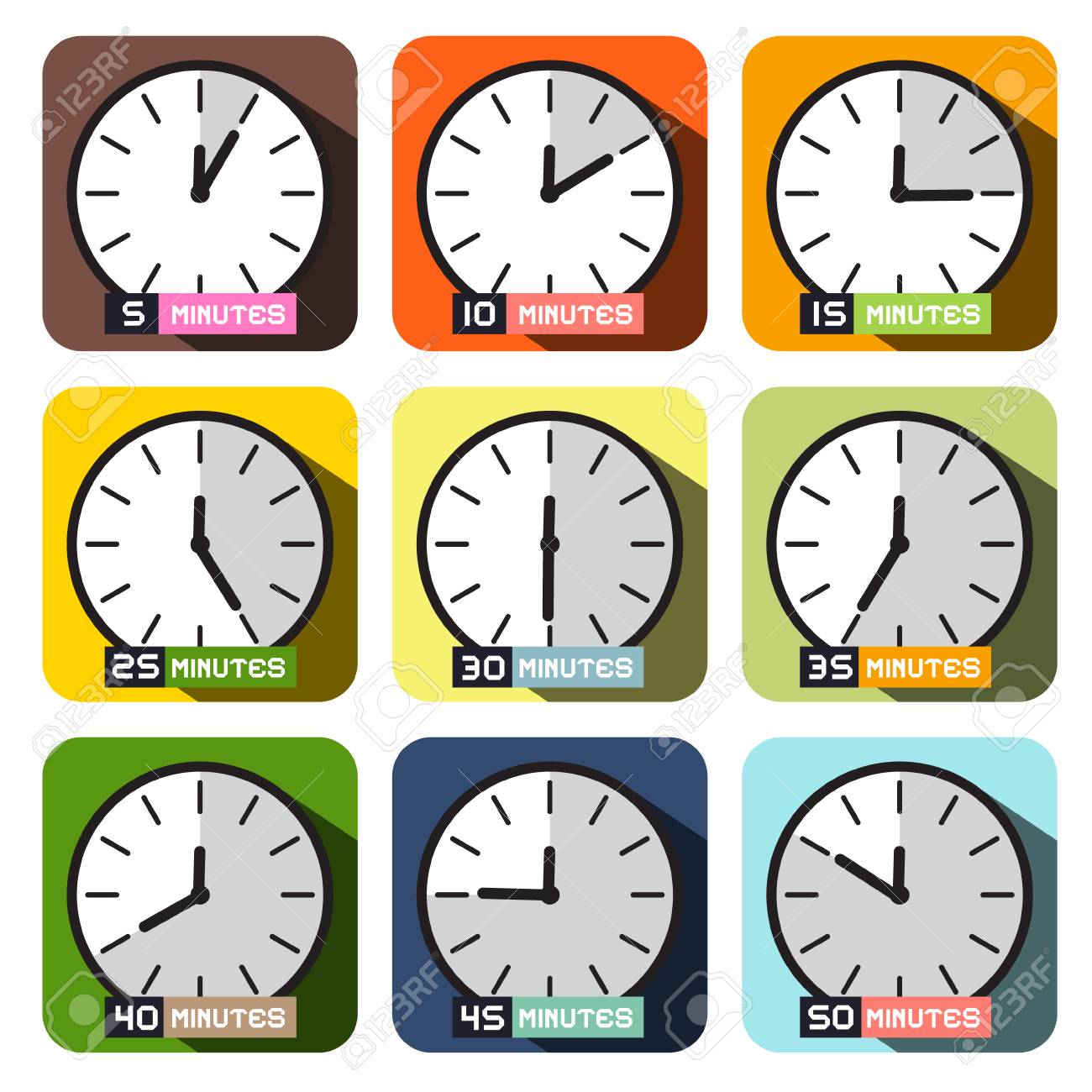 Clock Icons Vector. Different Time Clock Face Set. Royalty Free SVG,  Cliparts, Vectors, and Stock Illustration. Image 86728383., image size:1300x1300