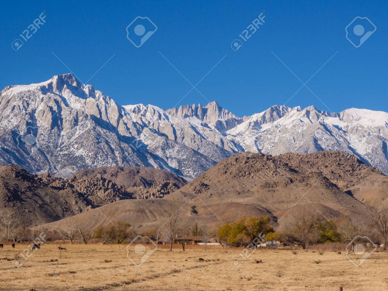 Stock Photo - View of Mt Whitney from US Route 395 in Lone Pine, CA.