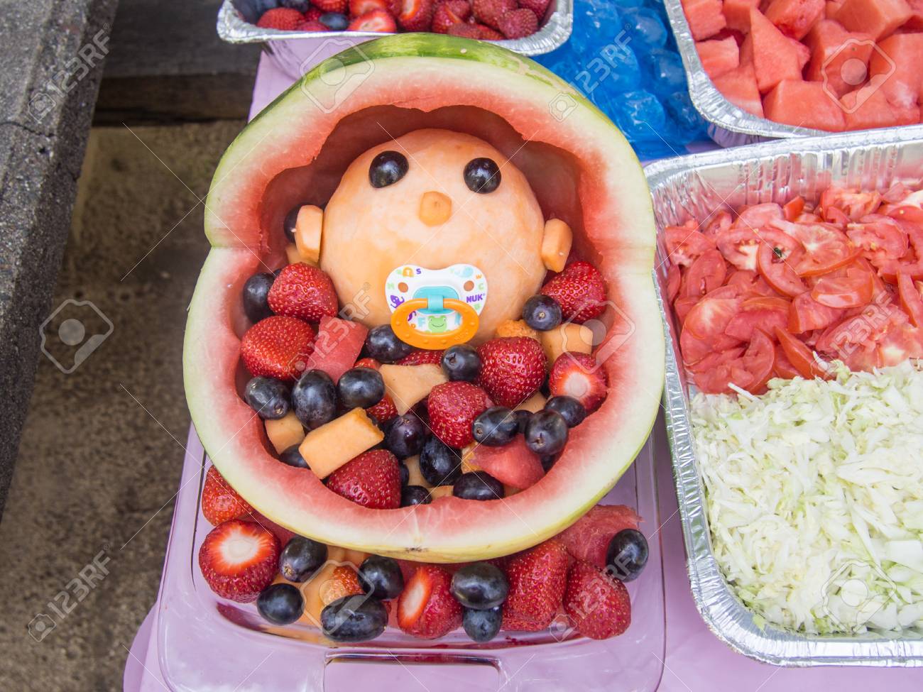 Watermelon Baby Carriage Is Just Waiting To Get Rolled Into A Baby Shower.  Stock Photo, Picture and Royalty Free Image. Image 86328045., image size:1300x975