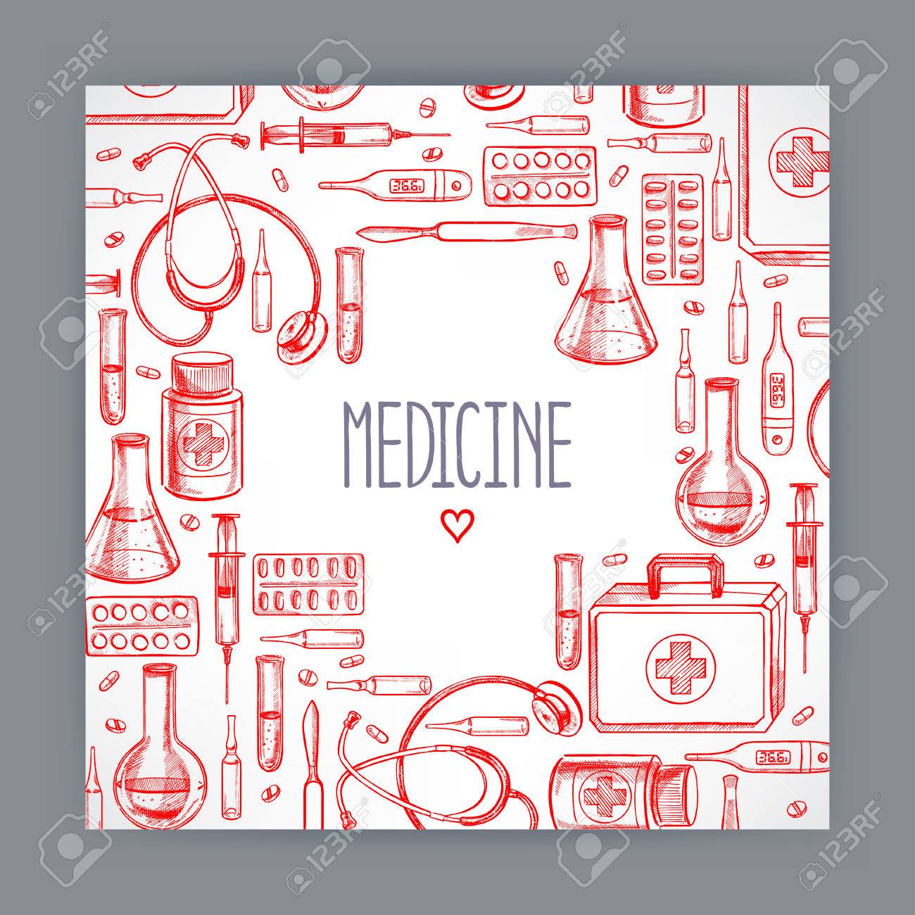 Mignon Carte De Voeux Avec Des Fournitures Medicales Illustration Dessinee A La Main Clip Art Libres De Droits Vecteurs Et Illustration Image