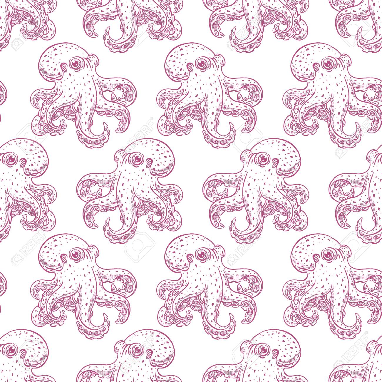 かわいいタコの美しいシームレスな背景 手描きイラストのイラスト素材 ベクタ Image かわいいタコの美しいシームレスな背景 手描きイラストのイラスト素材 ベクタ Image