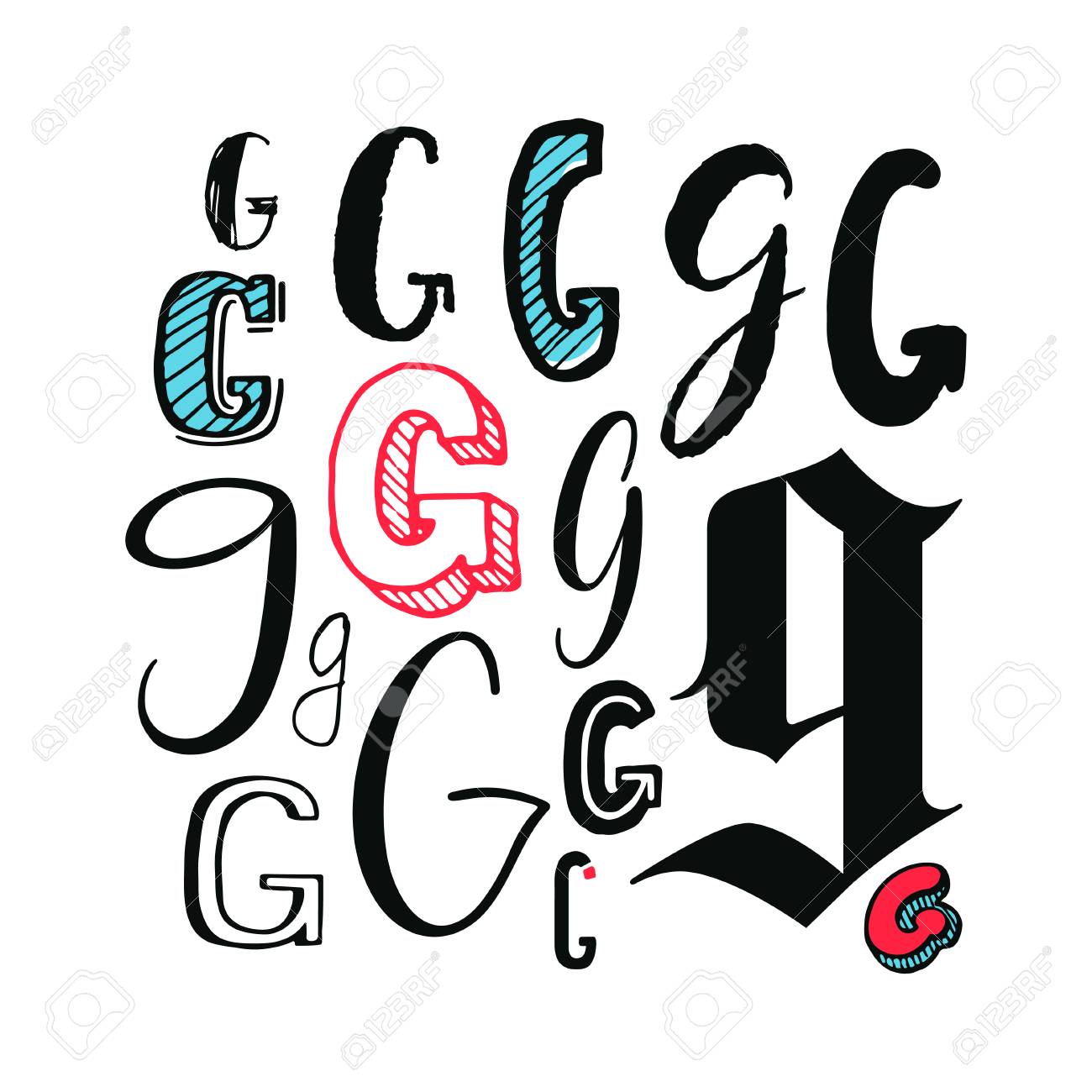 De Letras G. Diferentes Dibujado A Mano Ilustración Ilustraciones Svg, Vectoriales, Clip Art Vectorizado Libre De Derechos. Image 94488821.