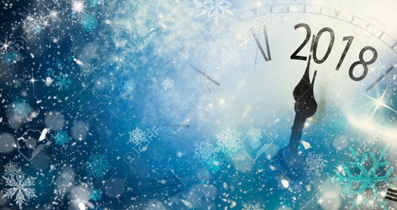 2018 New Year background with clock and snowflakes - 92217853 2018 New Year background with clock and snowflakes - 92217853