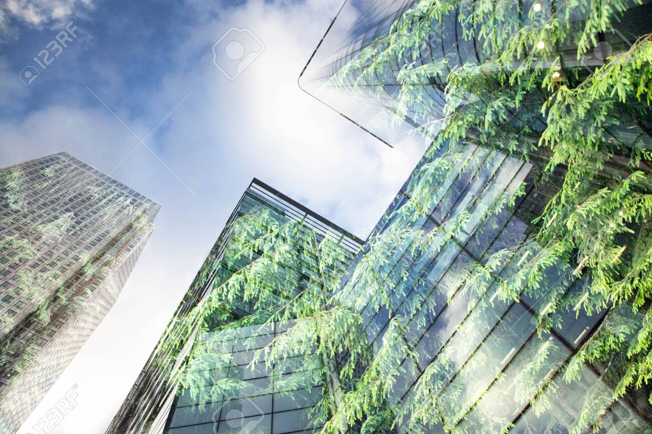 green city - double exposure of lush green forest and modern skyscrapers windows - 121283873 green city - double exposure of lush green forest and modern skyscrapers windows - 121283873