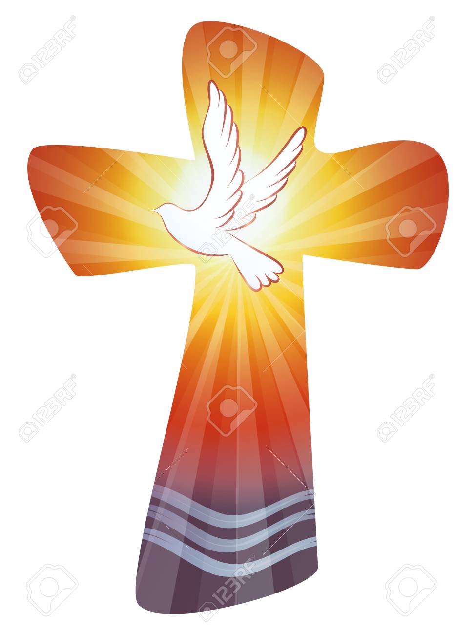 Christian cross with water waves and where on sunset background. - 100311755 Christian cross with water waves and where on sunset background. - 100311755