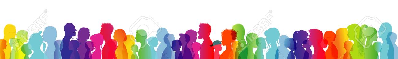 Dialogue between people of different ages and ethnic groups. Crowd talking. Rainbow colored profile silhouette. Many different people talking. Diversity between people. Multiple exposure - 118616395 Dialogue between people of different ages and ethnic groups. Crowd talking. Rainbow colored profile silhouette. Many different people talking. Diversity between people. Multiple exposure - 118616395