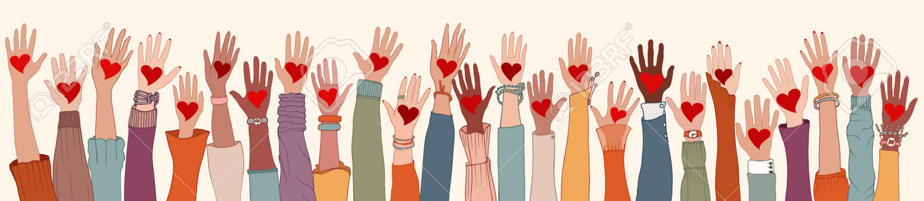 Large Group of diverse people with heart in hand. Arms and hands raised. Charity donation and volunteer work. Support and assistance. People diversity. Multicultural community. Teamwork - 168734267 Large Group of diverse people with heart in hand. Arms and hands raised. Charity donation and volunteer work. Support and assistance. People diversity. Multicultural community. Teamwork - 168734267