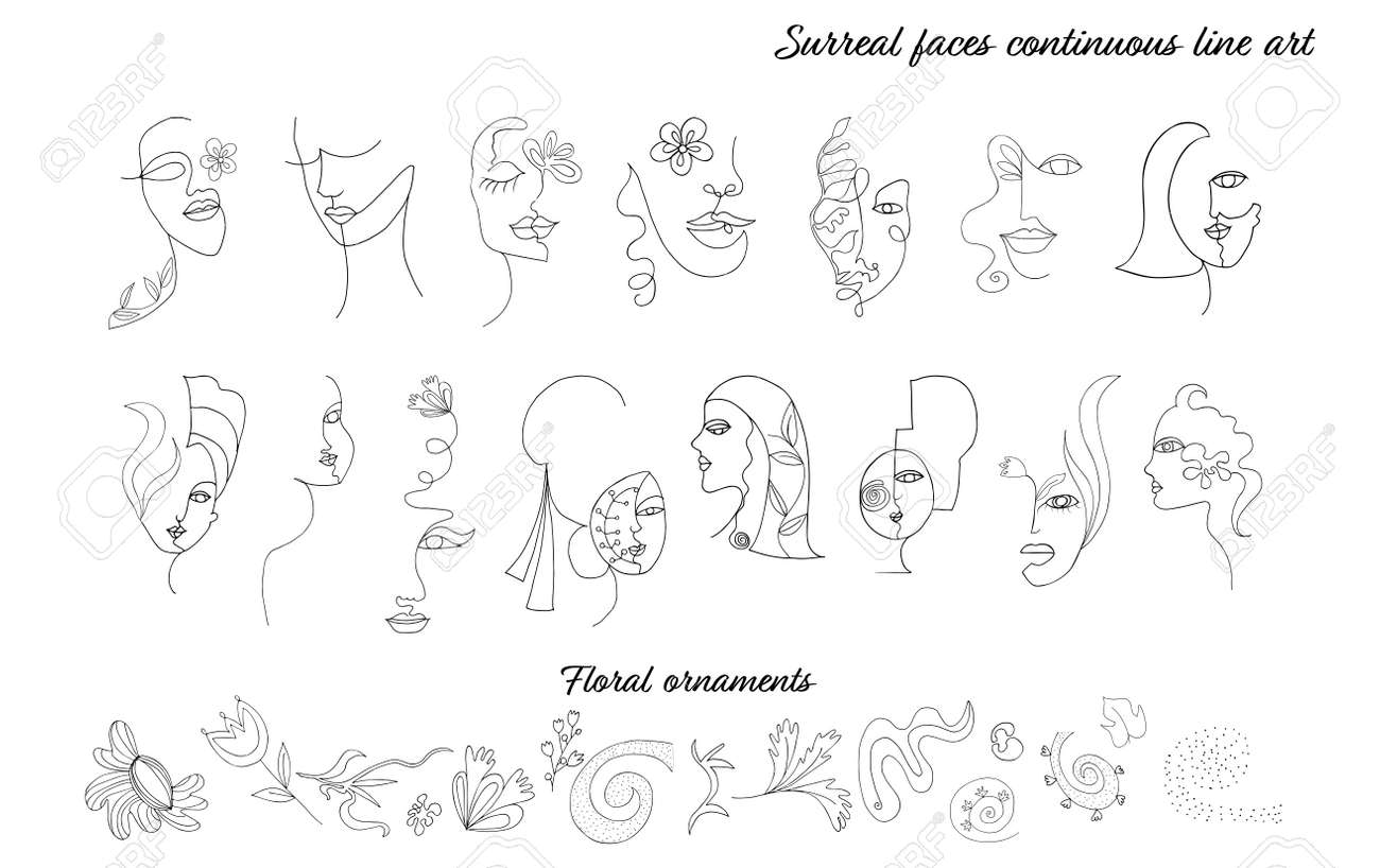 Abstract illustration set of female women faces in modern minimalist continuous line art style.Drawing. Beauty and fashion concept.Isolated surreal faces and portraits.Collection.Hand draw - 169503180 Abstract illustration set of female women faces in modern minimalist continuous line art style.Drawing. Beauty and fashion concept.Isolated surreal faces and portraits.Collection.Hand draw - 169503180