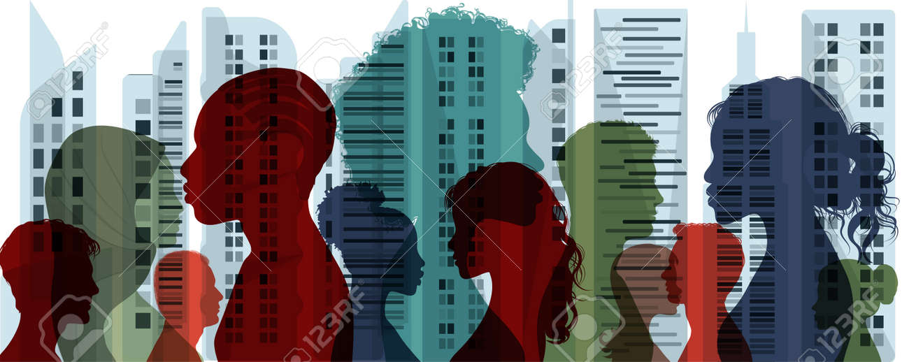 Diverse multiethnic and multicultural people.Concept of society and diversity.Integration coexistence and harmony of peoples.Population of diverse culture.City and Buildings background - 169628219 Diverse multiethnic and multicultural people.Concept of society and diversity.Integration coexistence and harmony of peoples.Population of diverse culture.City and Buildings background - 169628219