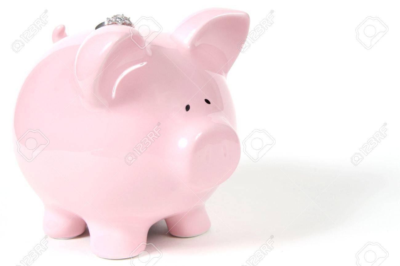 Pink Piggy Bank and Wedding Ring isoalted on white background - 785888 Pink Piggy Bank and Wedding Ring isoalted on white background - 785888