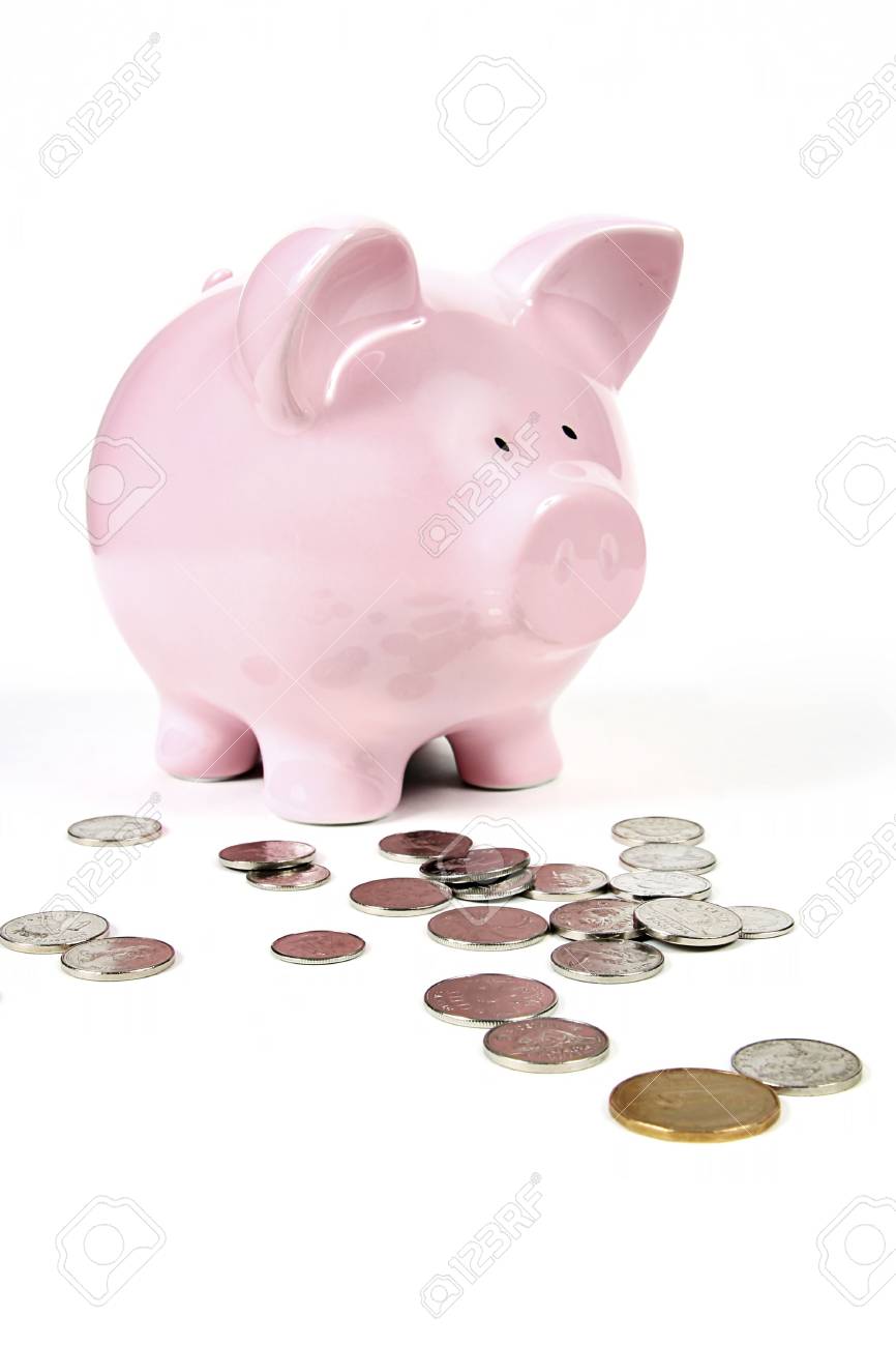 Pink Piggy Bank on isoalted on white background with coins - 3063855 Pink Piggy Bank on isoalted on white background with coins - 3063855