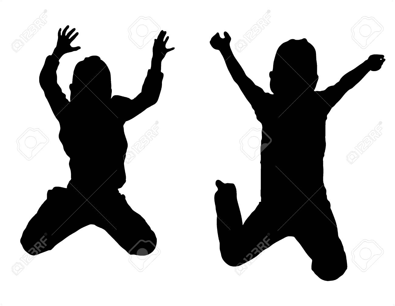 白い背景の上の子供のシルエットをジャンプ の写真素材 画像素材 Image