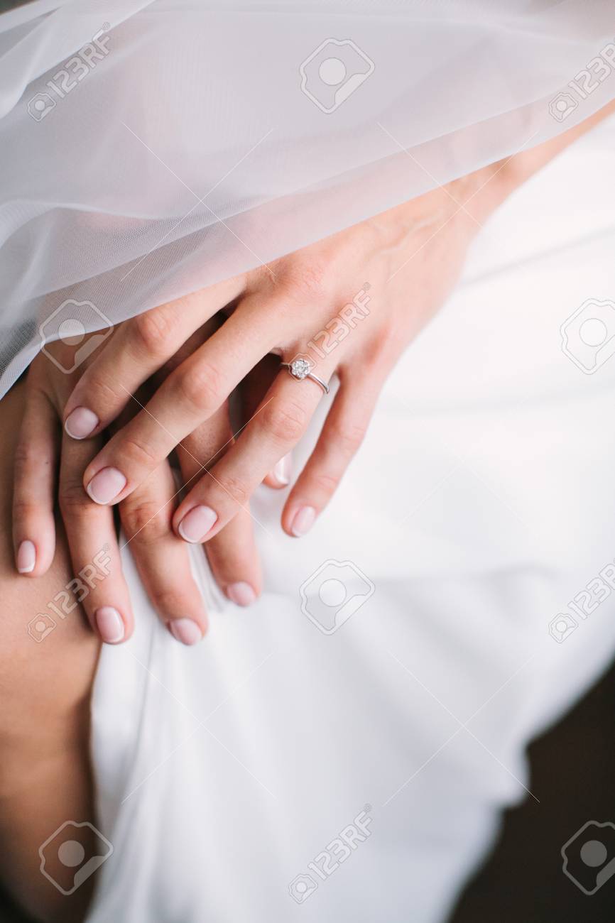 Brides Morning Young Beautiful Bride In White Wedding Dress