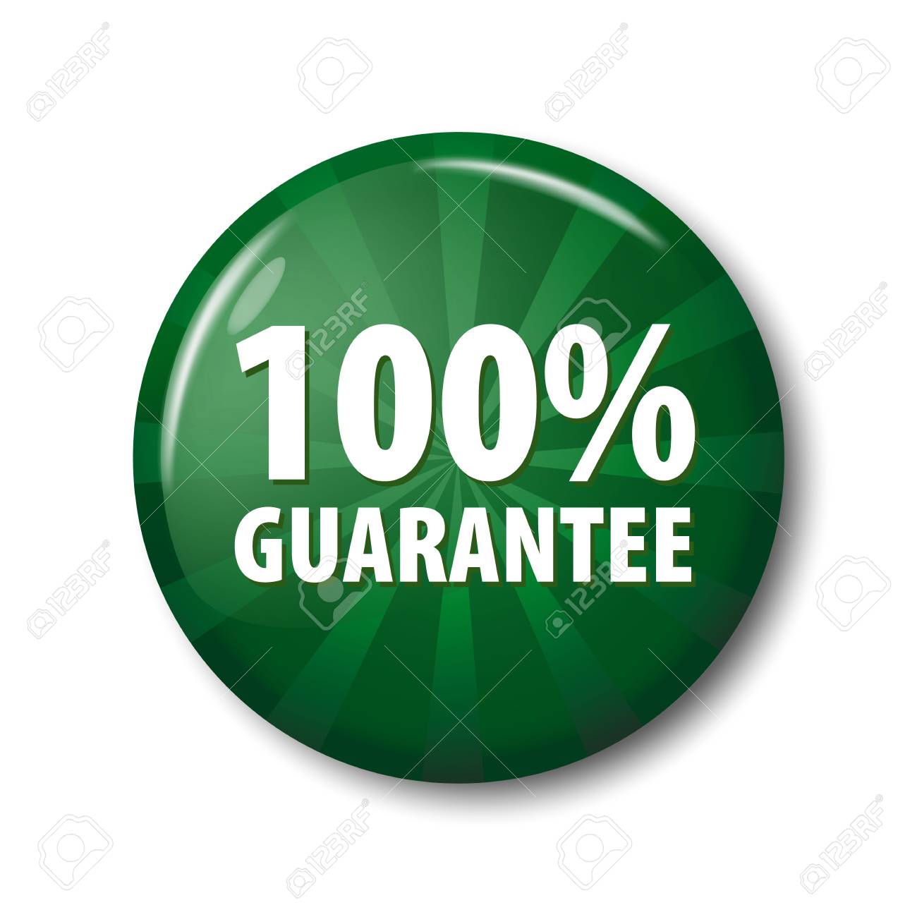 bright green button with words 100 guarantee warranty circle