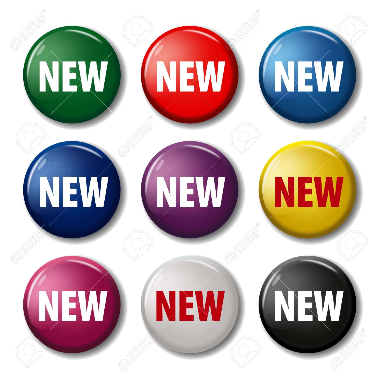 Set Of Colored Round Buttons With Word 'new'. Circle Labels ...