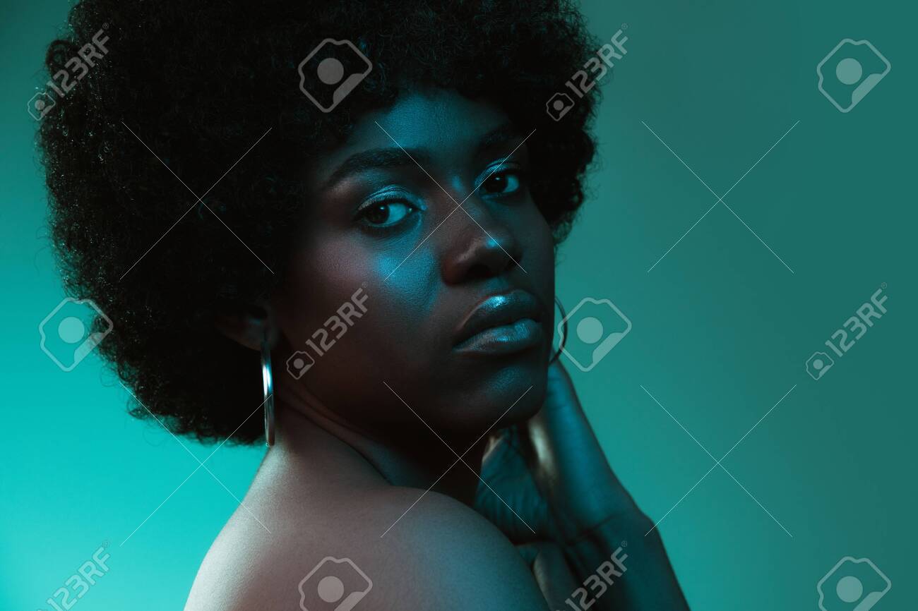 Deep Ocean Portrait Of Female Fashion Model In Neon Light On