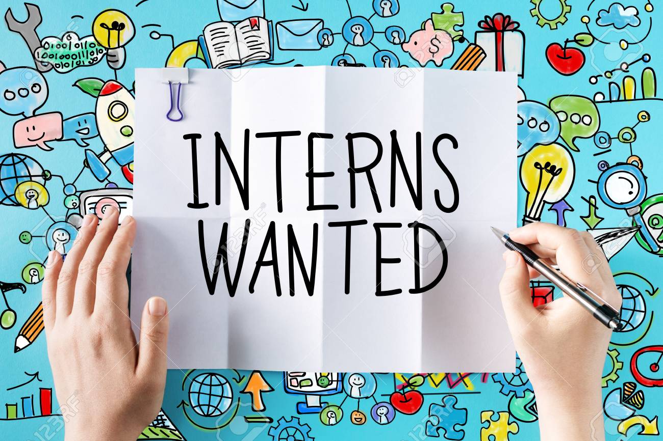 手とカラフルなイラストとインターン募集本文 の写真素材 画像素材 Image