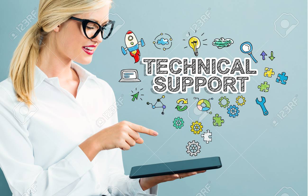 Texto De Soporte Técnico Con Mujer De Usando Una Tableta Fotos, Retratos, Imágenes Y Fotografía Archivo Libres De Image 80955592.