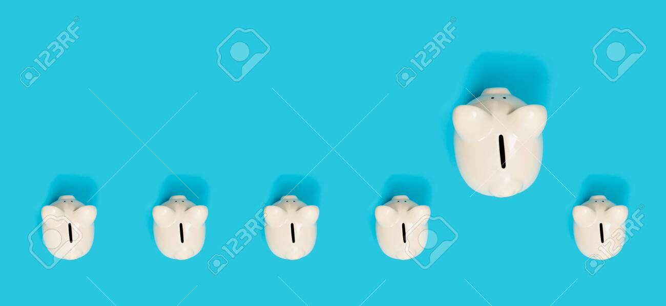 Piggy bank with minority theme on a blue background - 129564323 Piggy bank with minority theme on a blue background - 129564323
