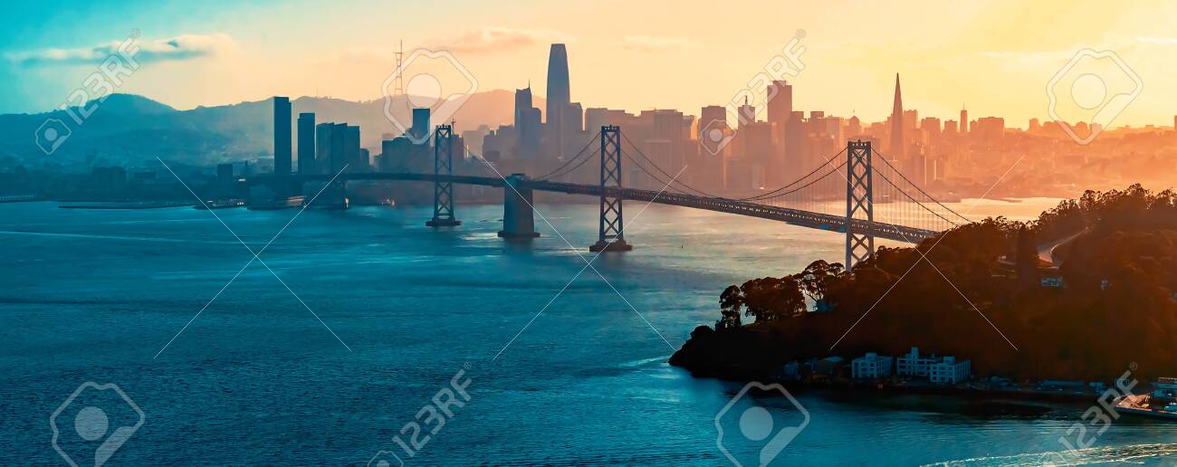 Aerial view of the Bay Bridge in San Francisco, CA - 132414303 Aerial view of the Bay Bridge in San Francisco, CA - 132414303