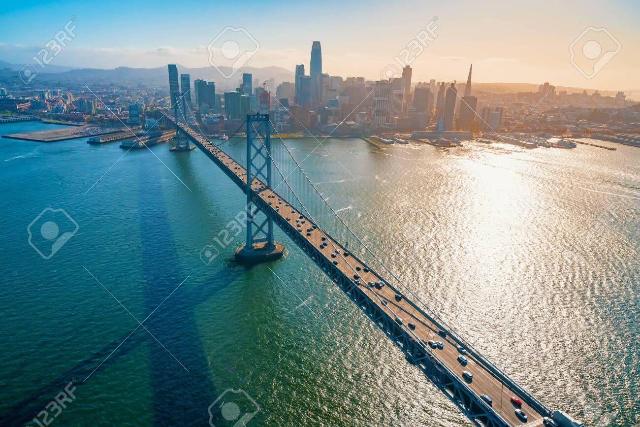 Aerial view of the Bay Bridge in San Francisco, CA - 132638054 Aerial view of the Bay Bridge in San Francisco, CA - 132638054
