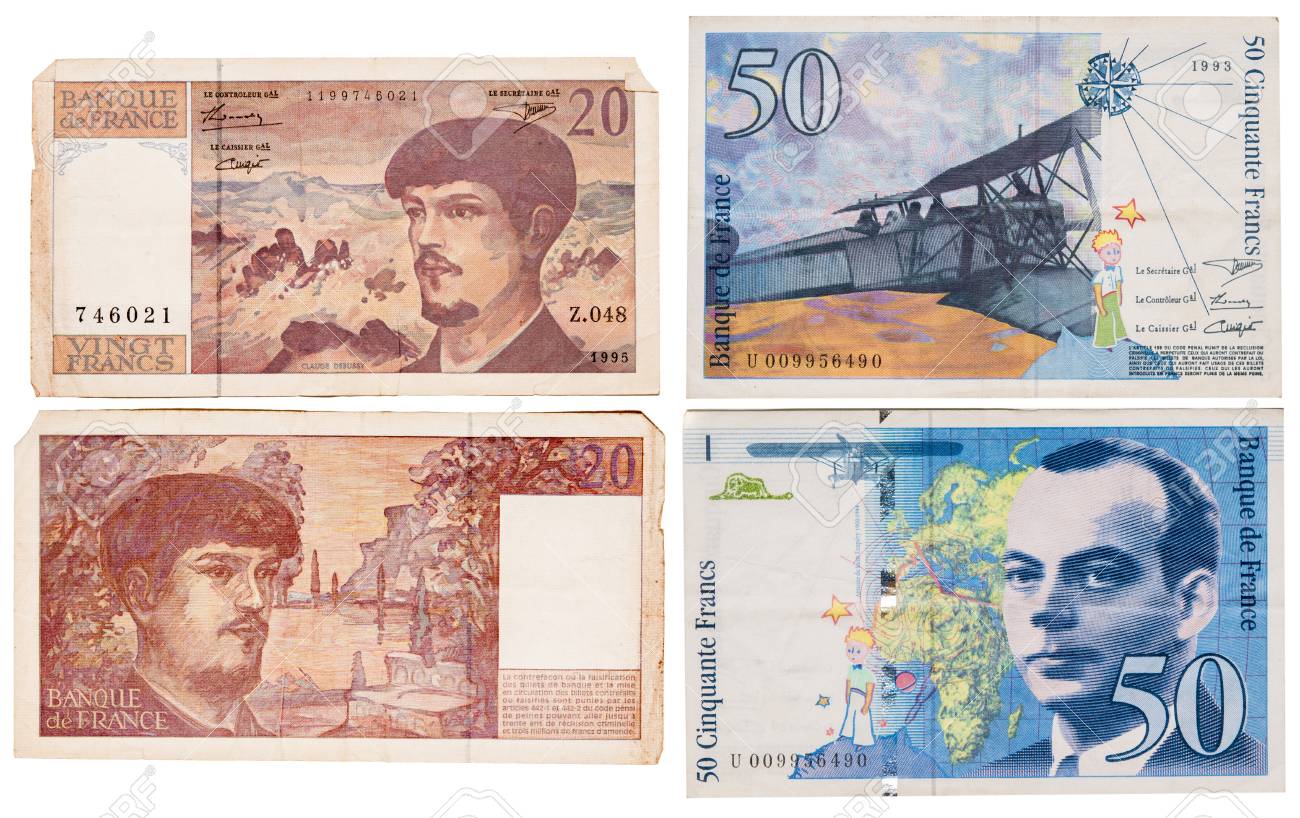 古いフランスの紙幣は 白い背景に隔離されています の写真素材 画像素材 Image