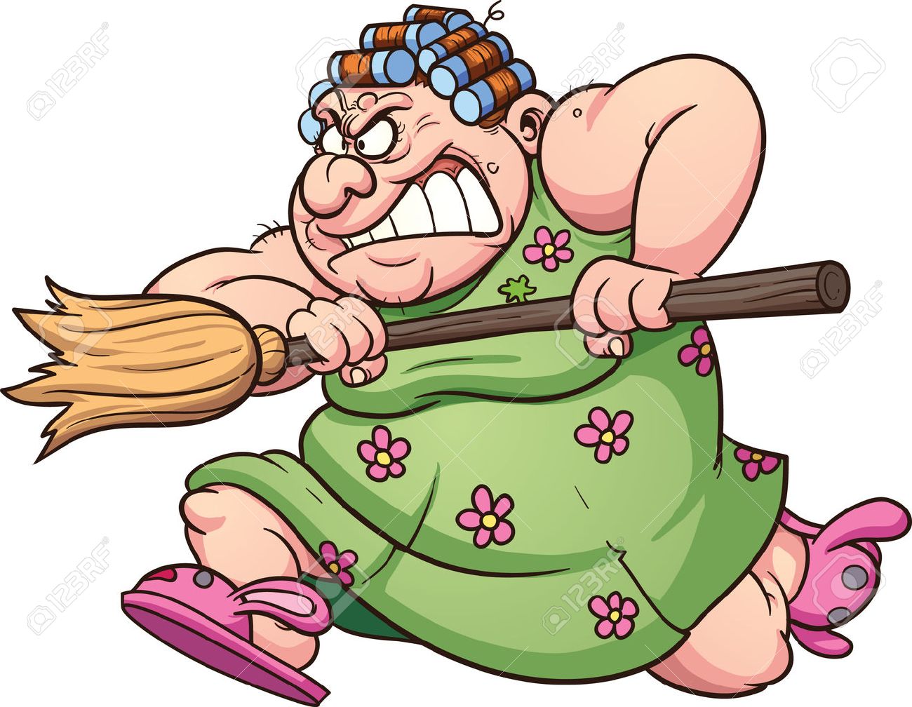 単純なグラデーションでほうきクリップ アート イラストを実行している脂肪の女性のイラスト素材 ベクタ Image