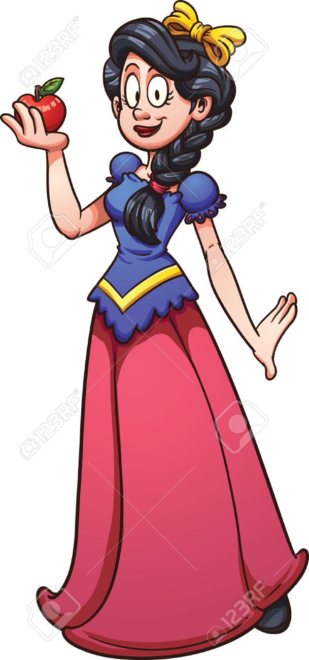 白雪姫 シンプルなグラデーション ベクトル クリップ アート イラスト 白雪姫と別のレイヤー上のリンゴ のイラスト素材 ベクタ Image