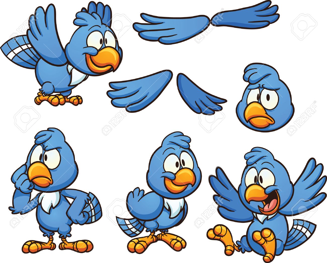 Cartoon Oiseau Bleu Dans Différentes Poses